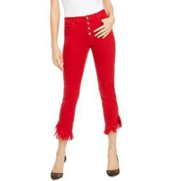 INC International Concepts Angled Mop-Hem Straight-Leg Jeans Real Red 4 - Picture 1 of 2